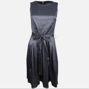 Tommy Hilfiger Dress 4 Dark Gray Metallic Stretch Taffeta Fit & Flare Tie Front